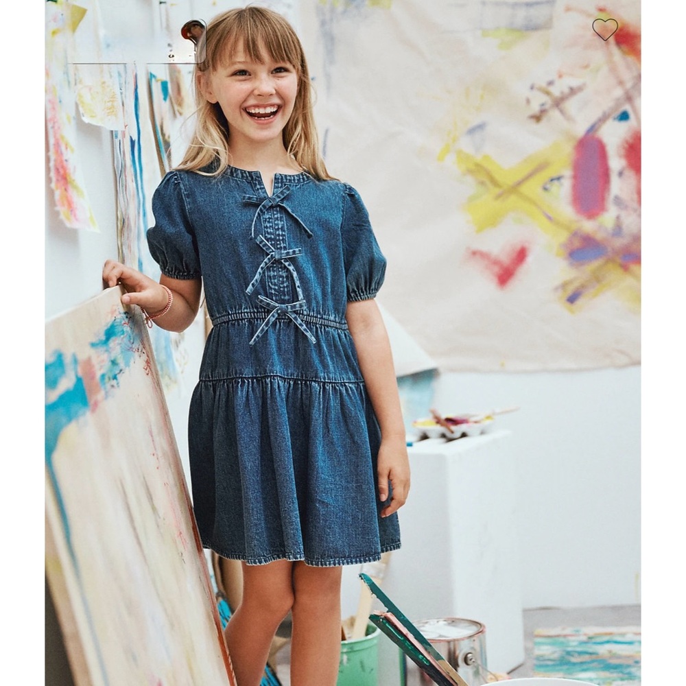 NWT J. Crew Girls' Puff-sleeve Dress Drapey Denim Rylan Medium Wash Blue